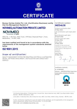 NOVIMEQ Automation - ISO 9001:2015 Certification